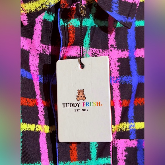 Teddy Fresh Multicolor Grid Men's Shirt Size Medium - Picture 6 of 8